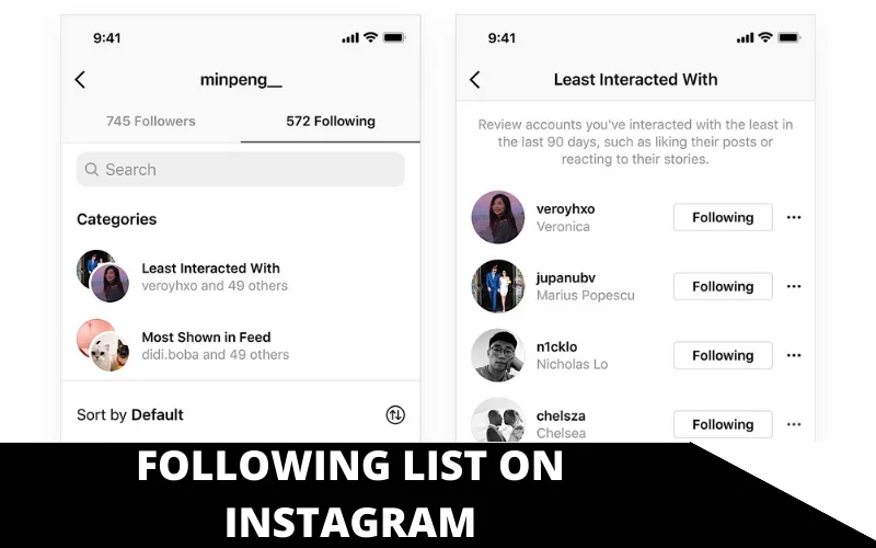 following list on Instagram